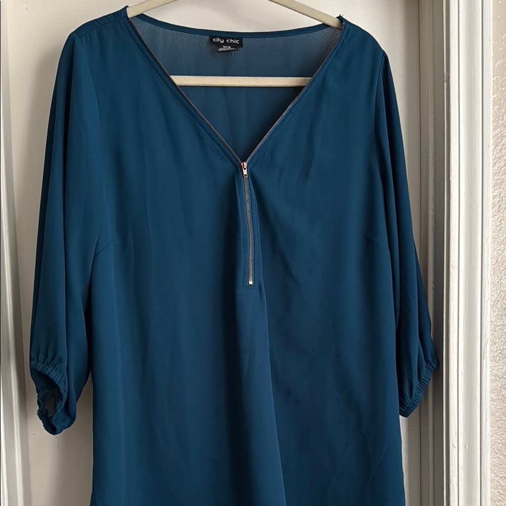 Women's Teal Top with Zipper Detail